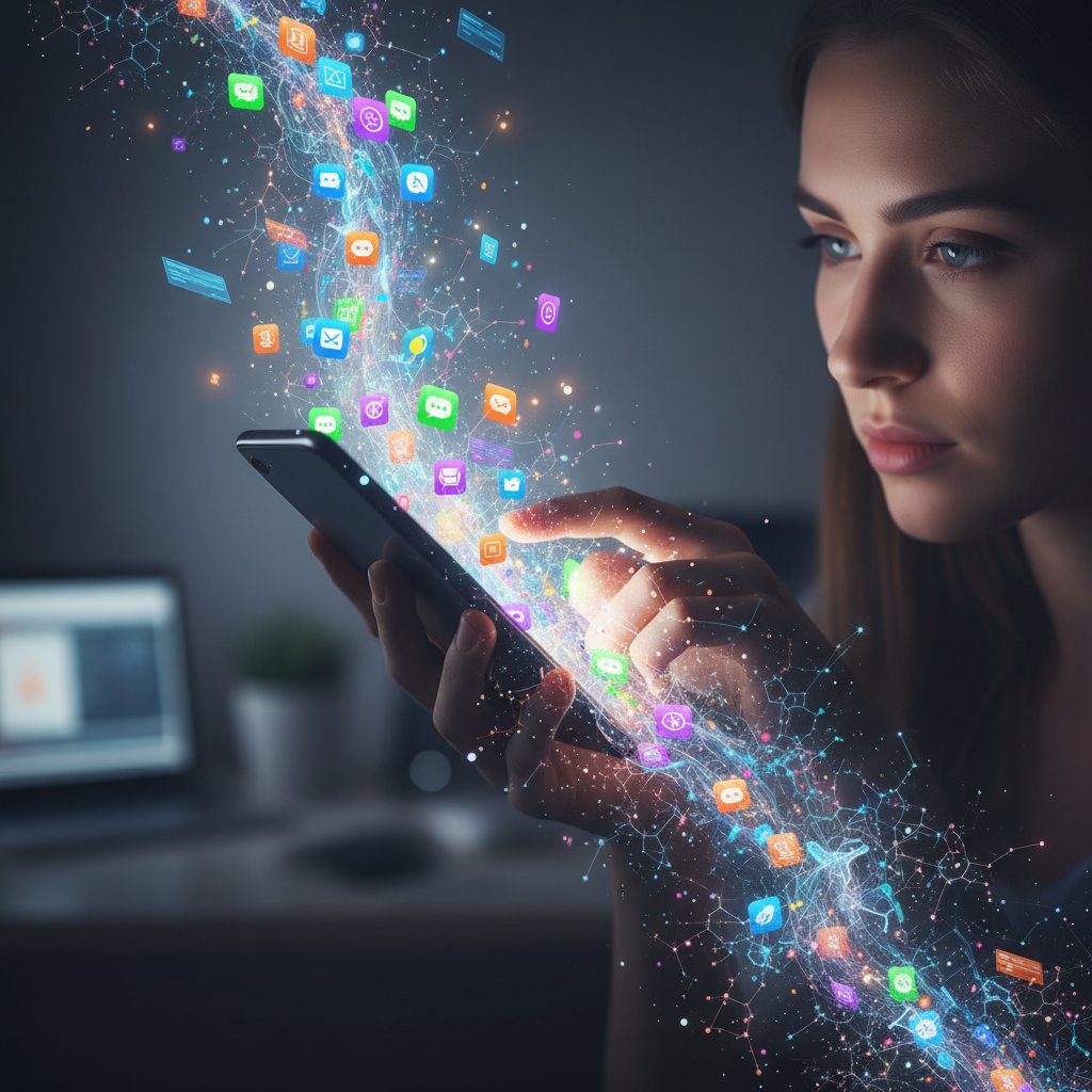 Zdjęcie ręki sięgającej po smartfona, ekran rozświetlony przez powiadomienia, atmosfera uzależnienia