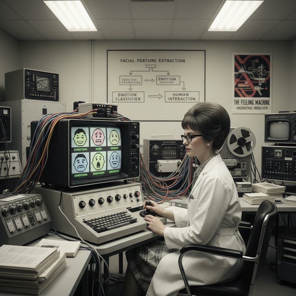 Fotografia archiwalna laboratorium komputerowego z początku lat 90., gdzie rozwijano wczesne algorytmy emocji