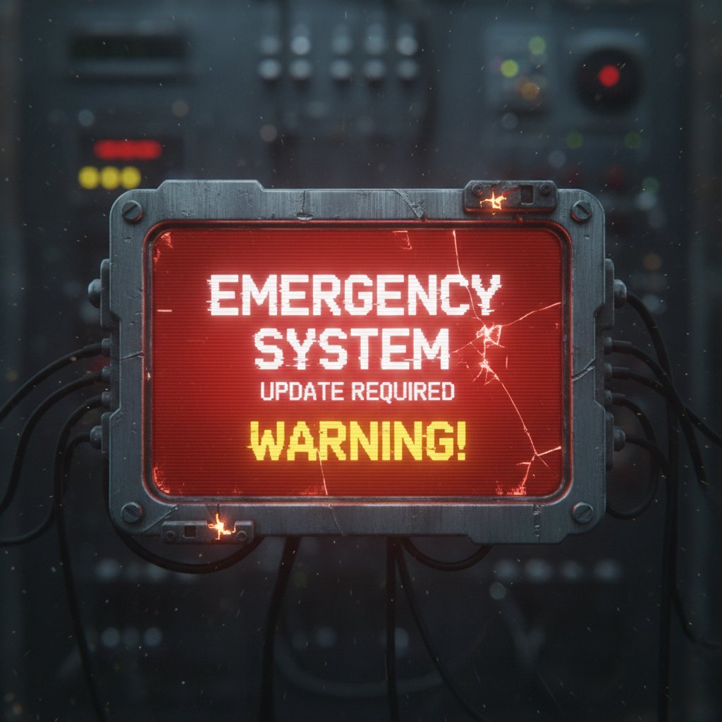 Emergency system displaying urgent software update warning, highlighting the importance of regular updates