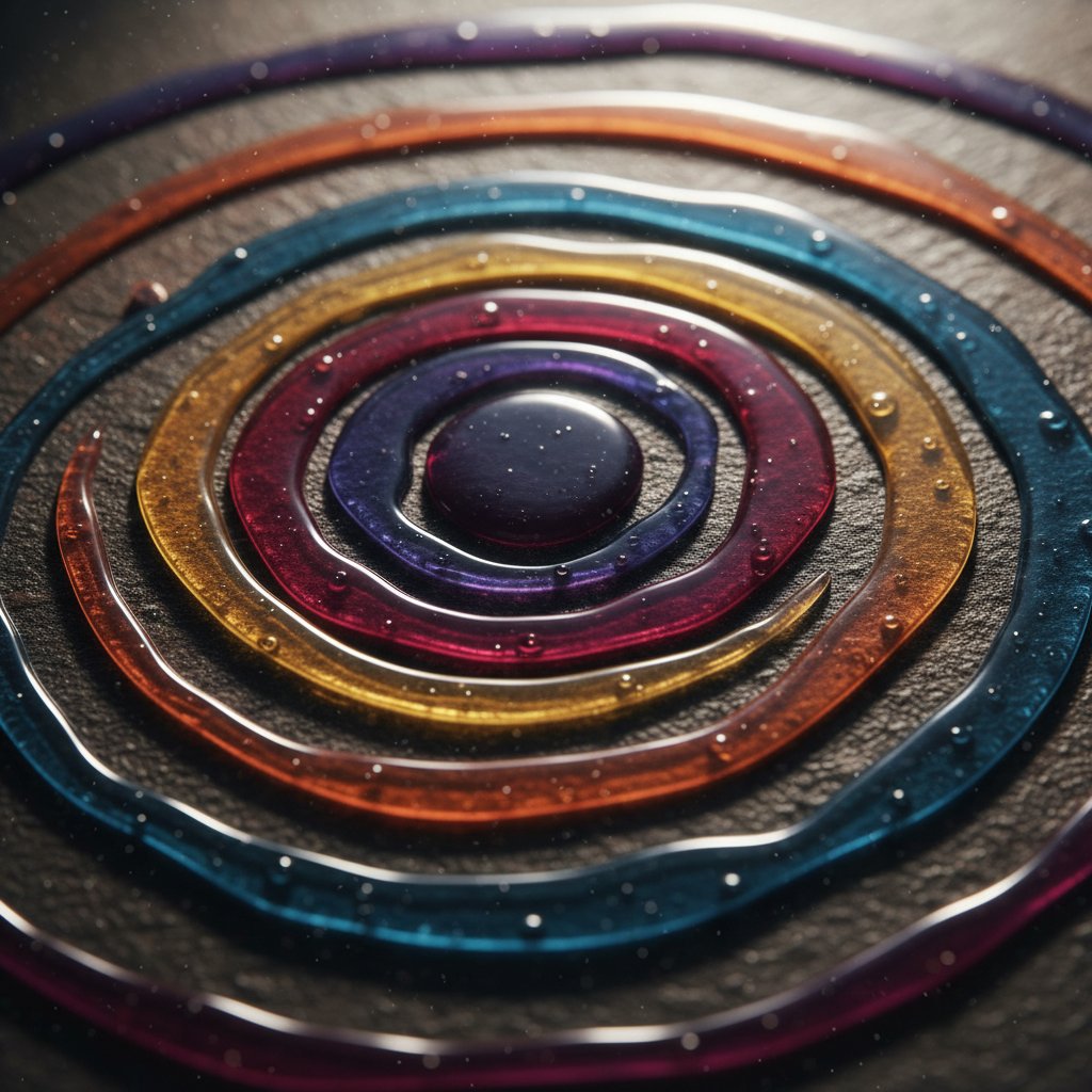 Visual metaphor for peeling back emotional layers in self-reflection, five concentric circles with dramatic shadows