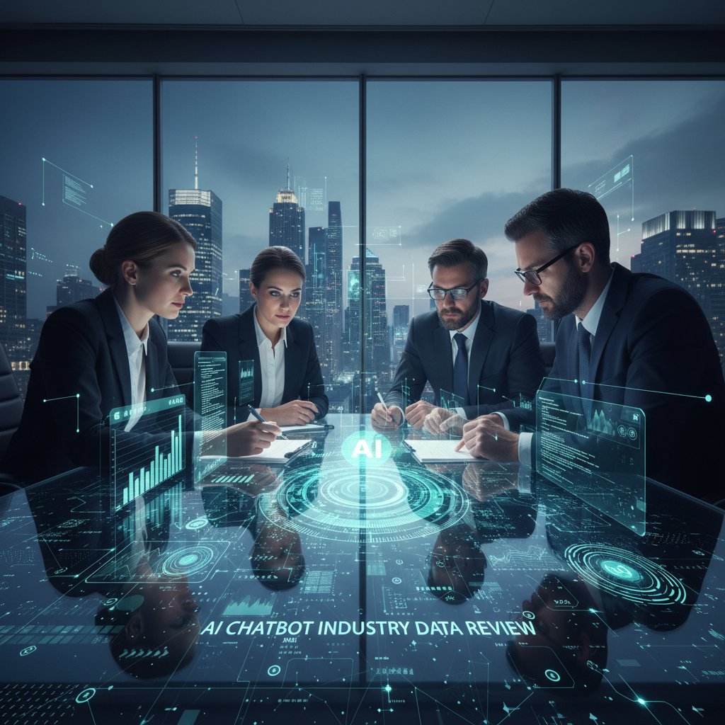 Executives sharing a tense moment of reflection after reviewing AI chatbot industry data, signifying the gravity and opportunity of 2025’s revolution