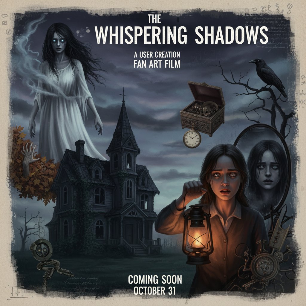 Fan art montage inspired by haunting movies, showing user-created drawings and creative projects