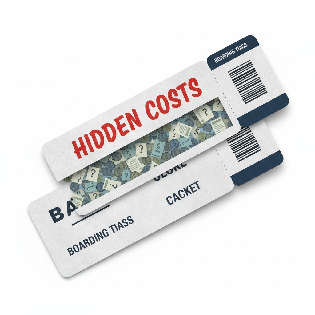 Eurowings flight ticket being split apart to reveal hidden costs inside, visually illustrating the layers of airline pricing