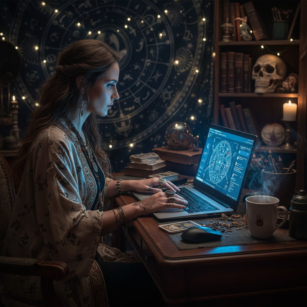 Nowoczesna wróżka oglądająca serial na laptopie