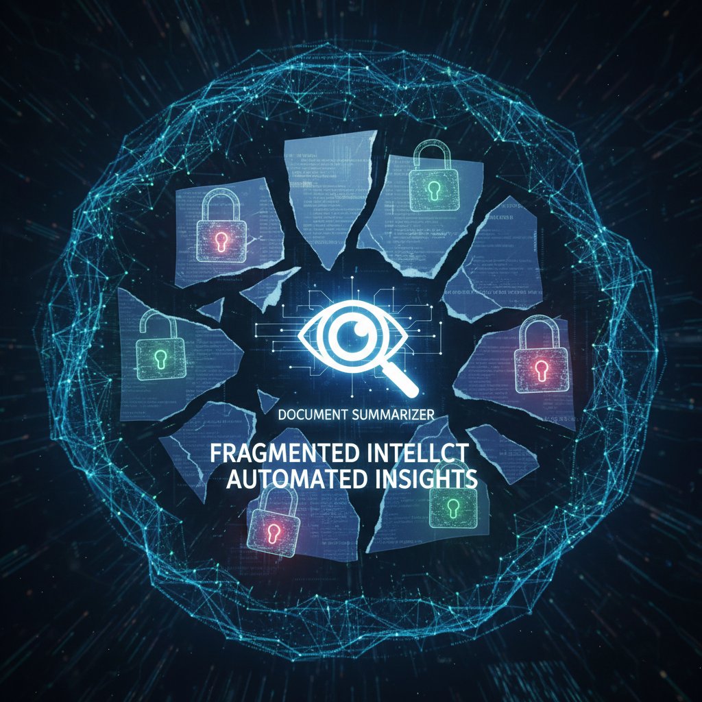 Symbolic depiction of data privacy concern with fragmented document and digital locks, representing document summarizer for academic professionals risks