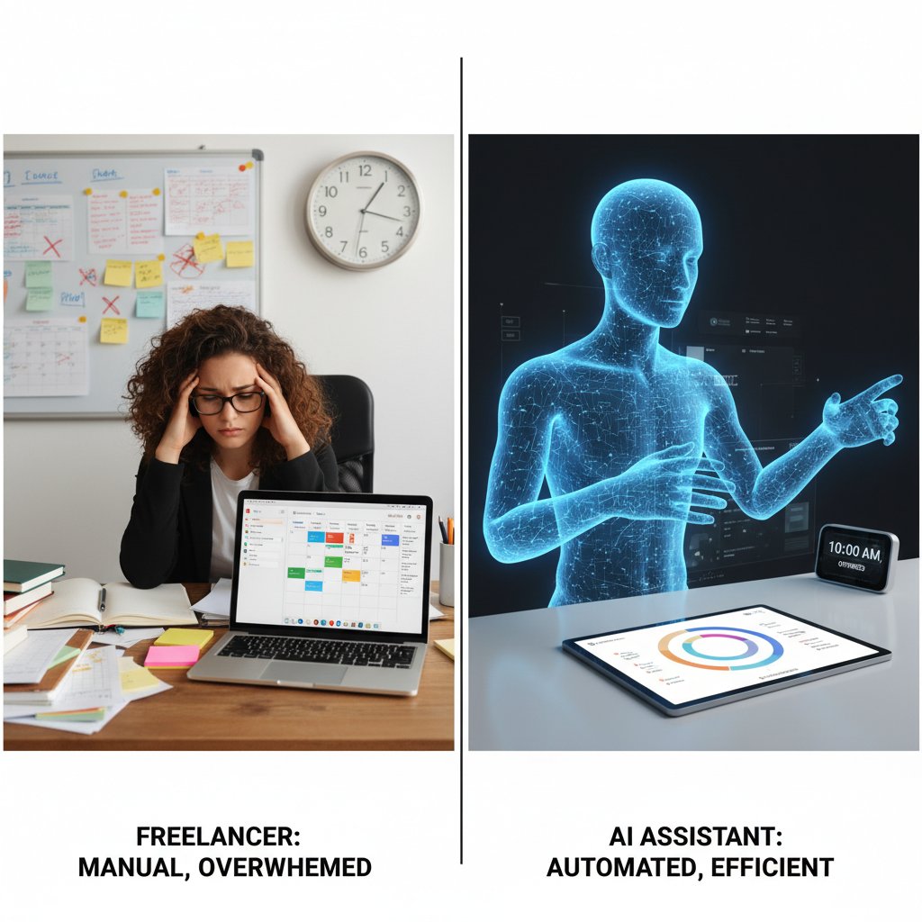 Freelancer analizujący efekty pracy z AI kontra bez AI
