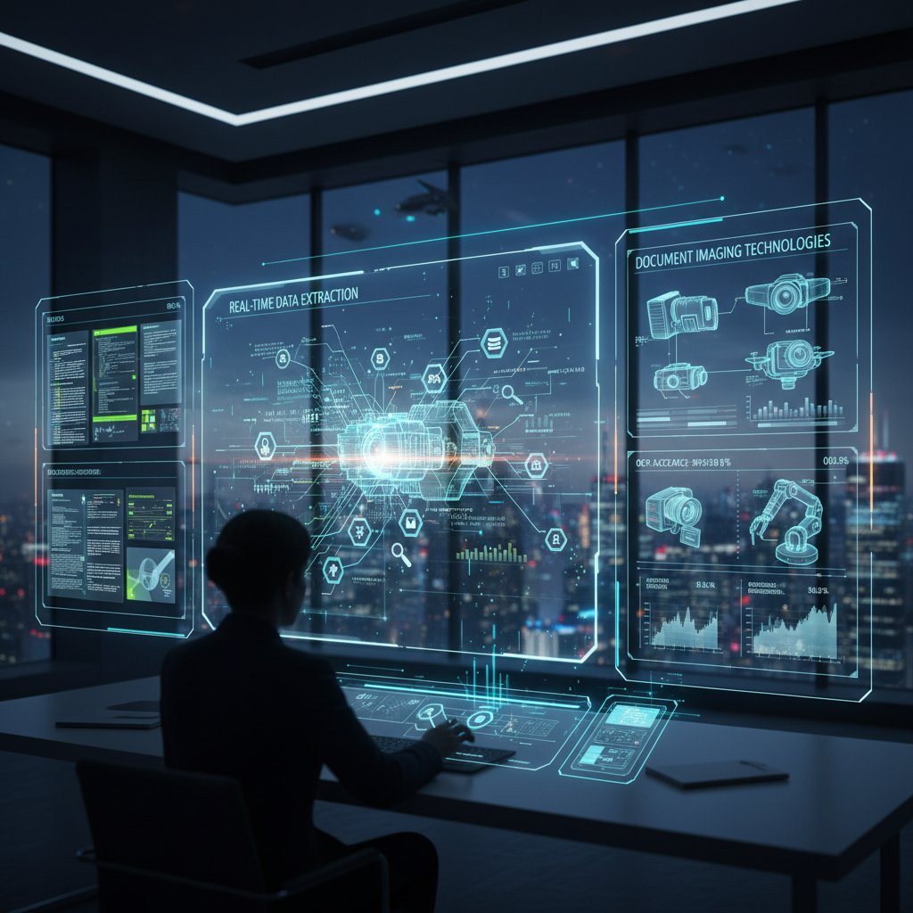 AI-powered dashboard extracting data from scanned documents in real time, illustrating cutting-edge document analysis technology