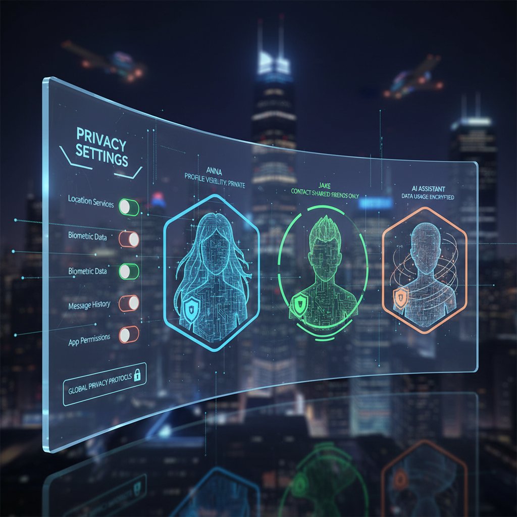Advanced digital memorial platform interface with privacy features highlighted
