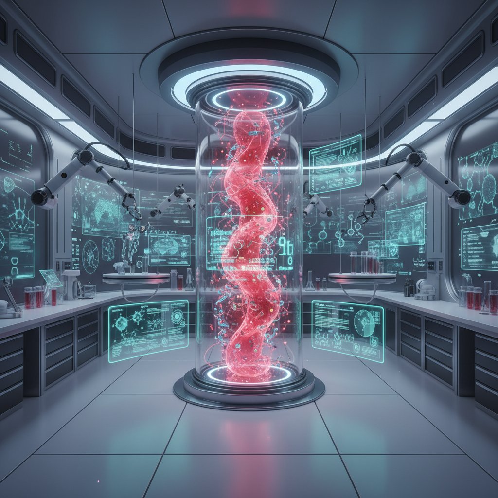 Laboratorium przyszłości z AI analizującą próbkę krwi