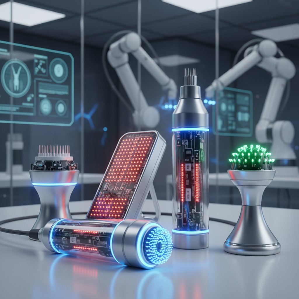 Nowoczesny dermaroller z technologicznymi dodatkami na tle minimalistycznego laboratorium