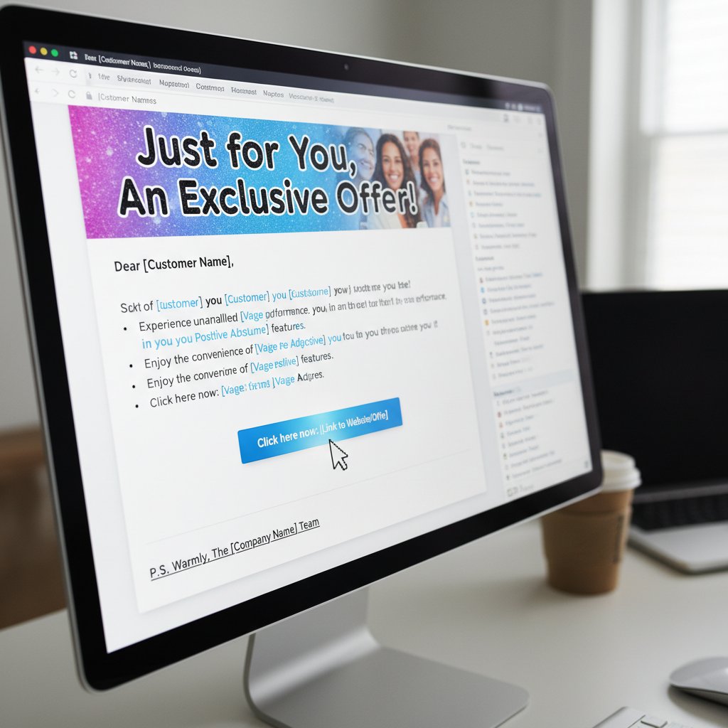 Close-up of a generic marketing email pretending to be personalized, with the phrase 'Hey [First Name]' highlighted, symbolizing ineffective marketing personalization