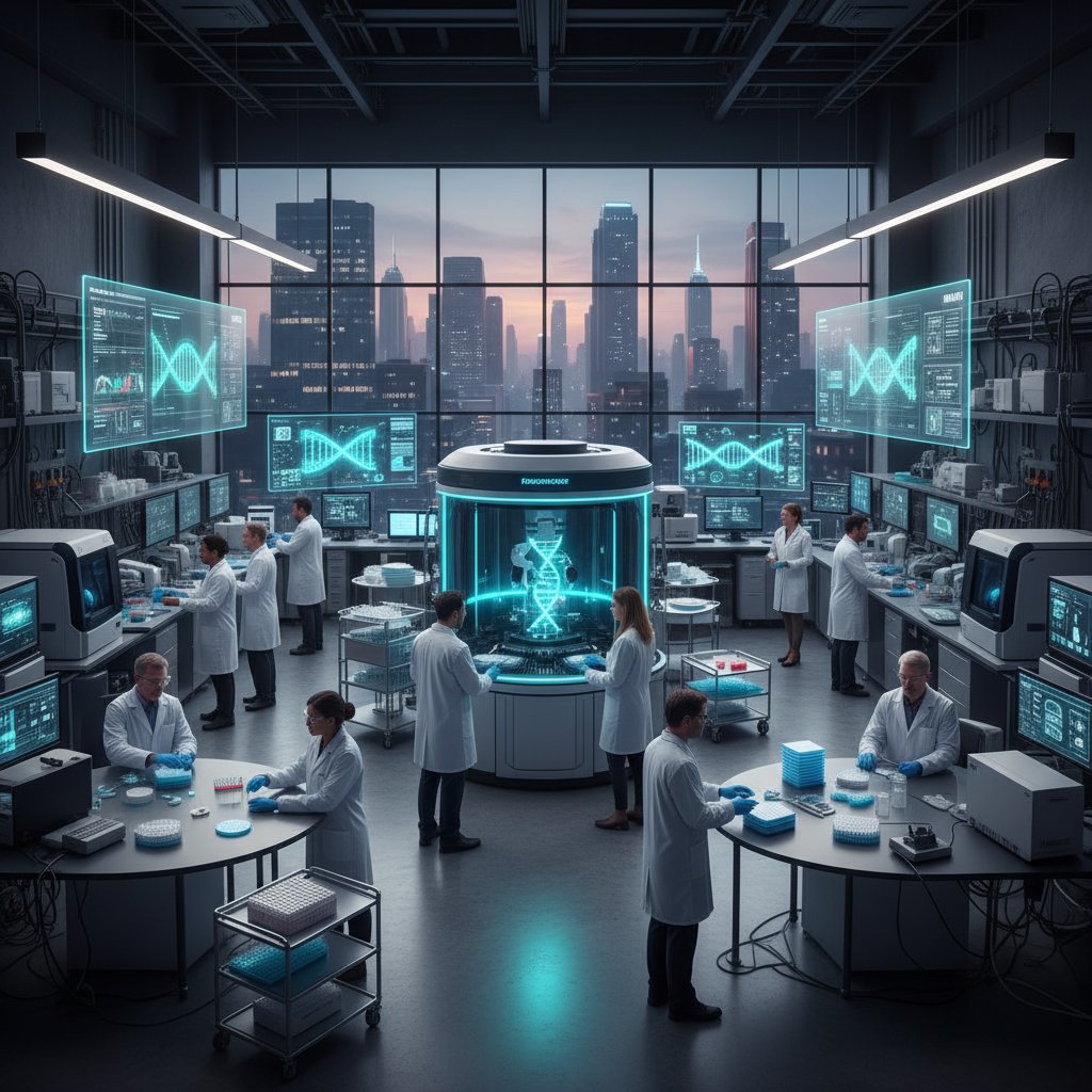 Nowoczesne laboratorium badań genomowych z zespołem naukowców