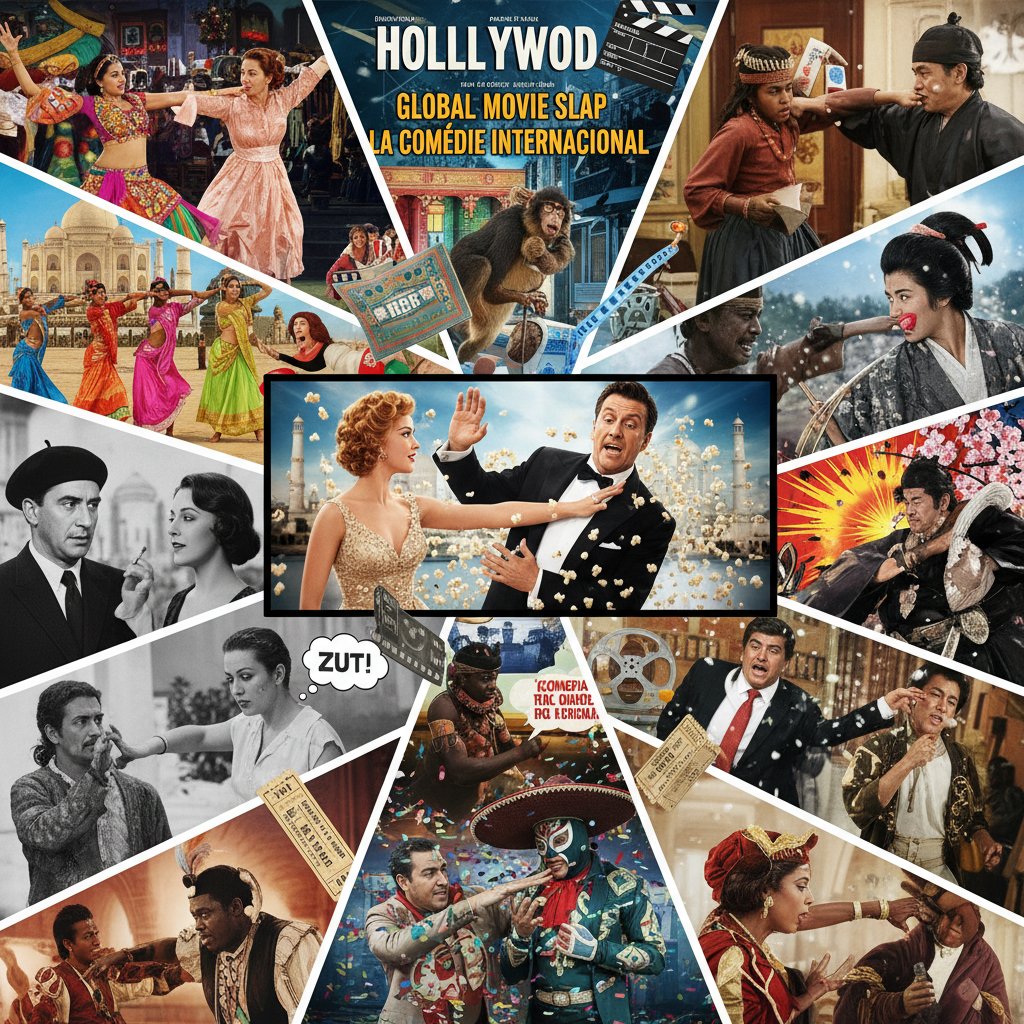 Collage of global slapstick moments, montage-style photo