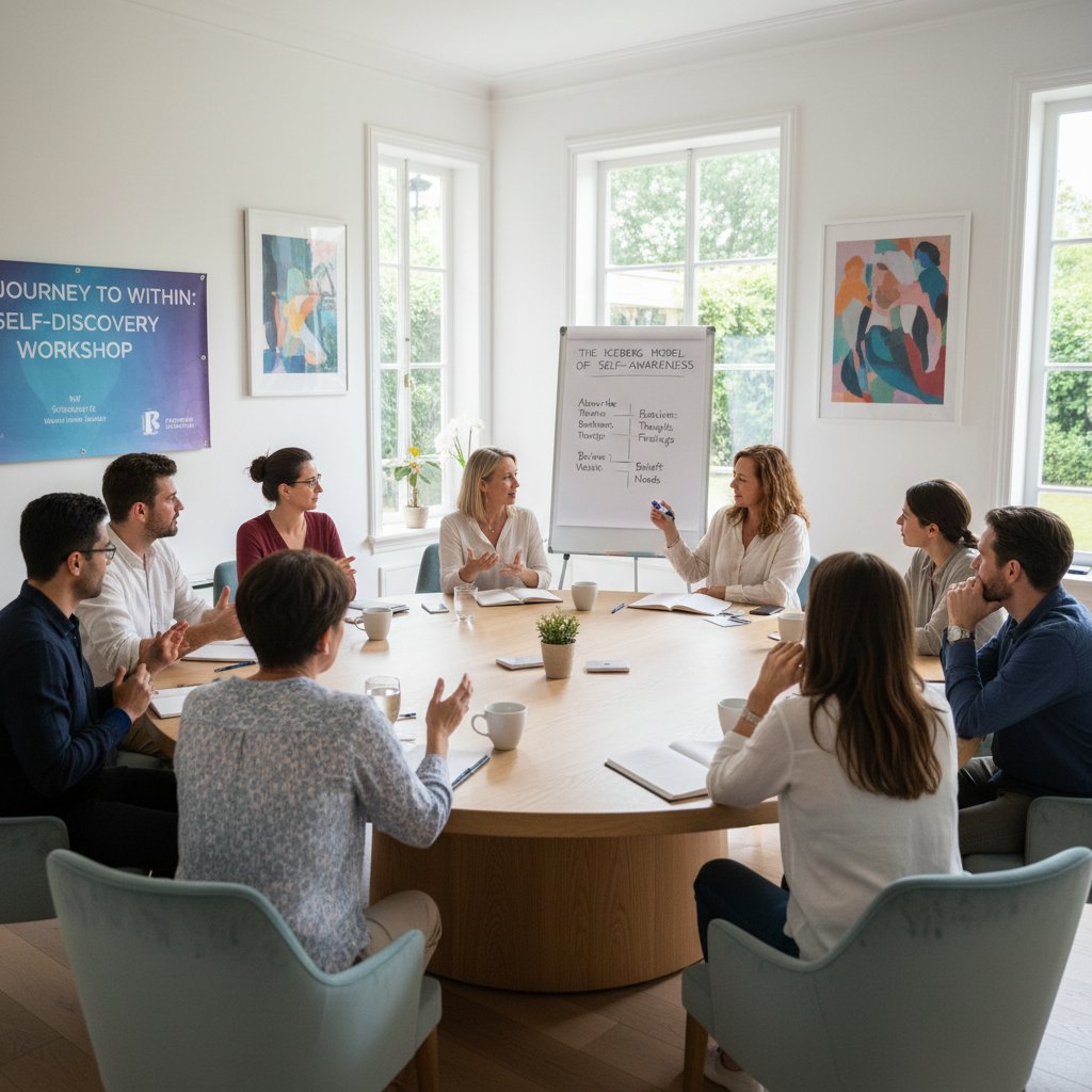 Grupa osób podczas warsztatów psychoedukacyjnych, pracujących nad samoświadomością