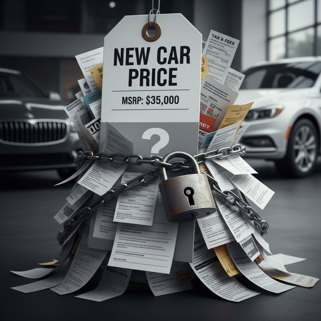 The hidden costs behind car prices are revealed as a price tag morphs into bills and contracts