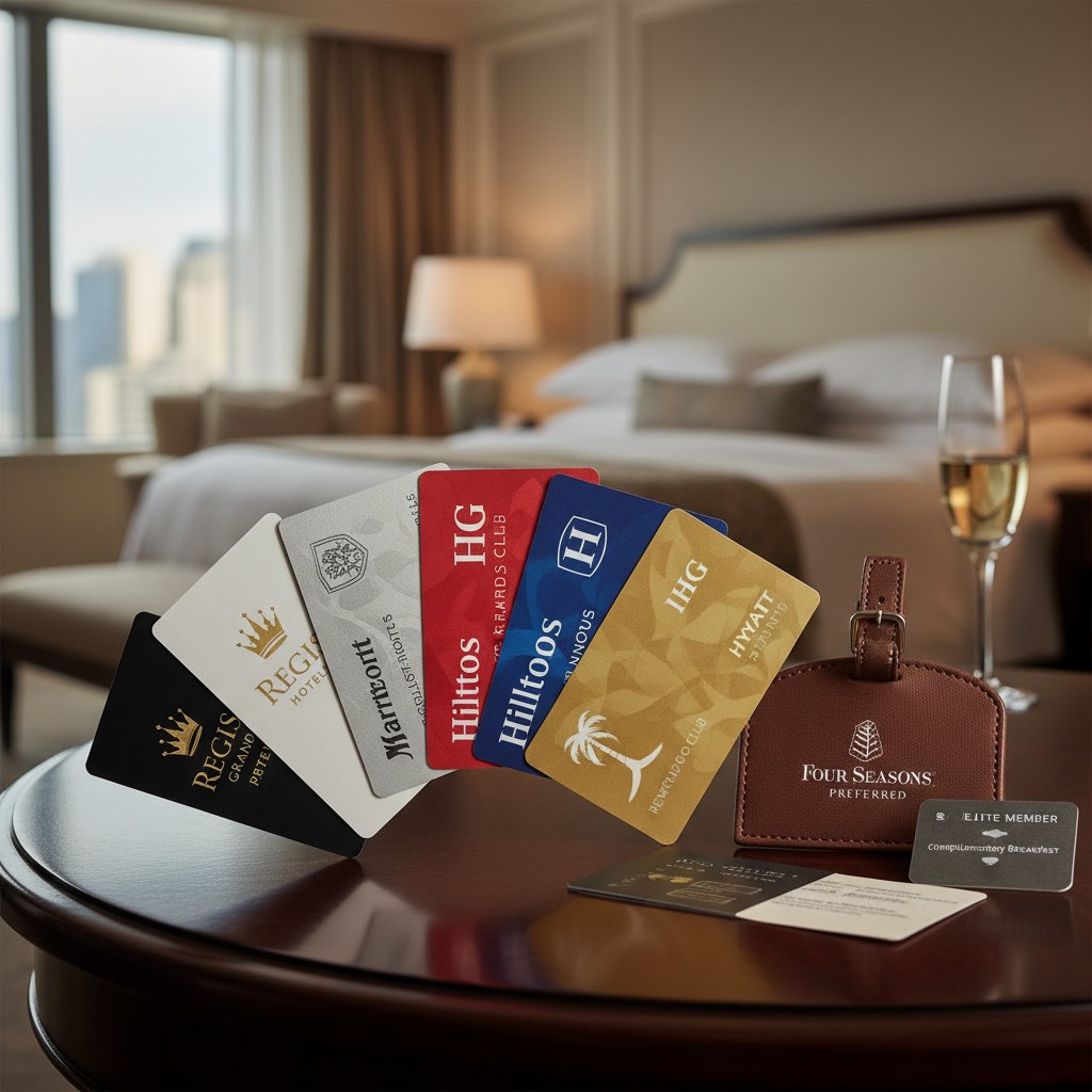 Person debates value of hotel loyalty programs, weighing cards and digital reward points