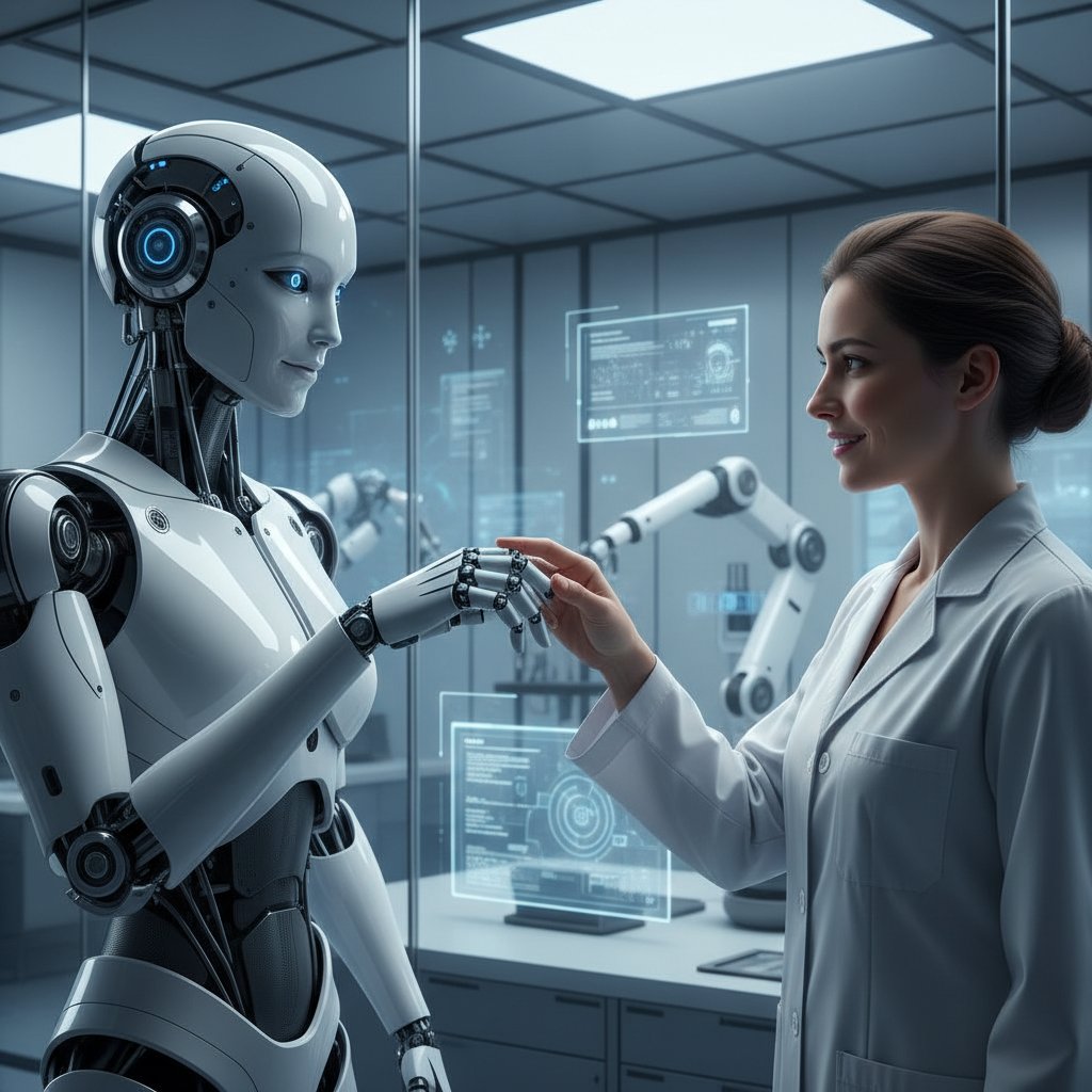 Człowiek i robot w interakcji – symbol współpracy i komplementarności