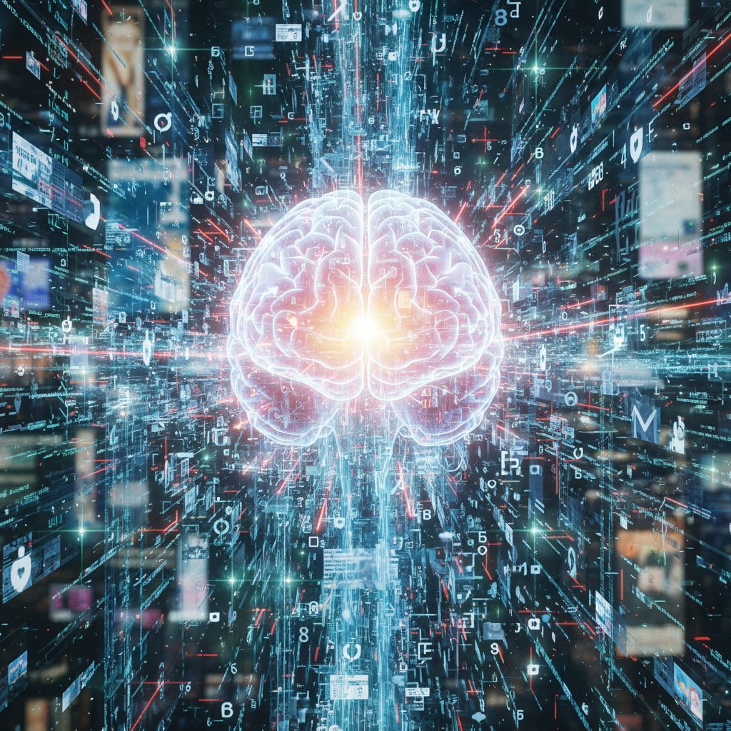 Human brain and data streams, overwhelmed by document summarizer for data management