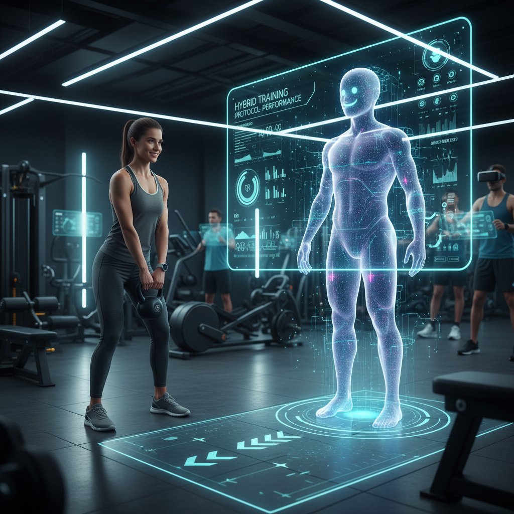 Photo of a small team receiving coaching from a human trainer while an AI chatbot displays supplementary training info on a screen