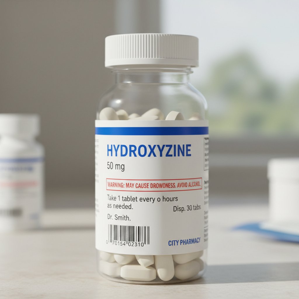 Butelka hydroksyzyny z ostrzeżeniem – mit czy fakt, zbliżenie na etykietę
