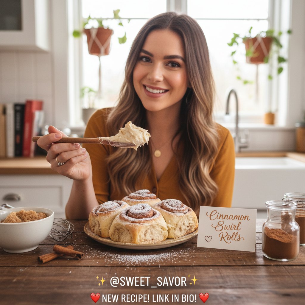 Influencerka dzieląca się przepisem z cynamonem na Instagramie
