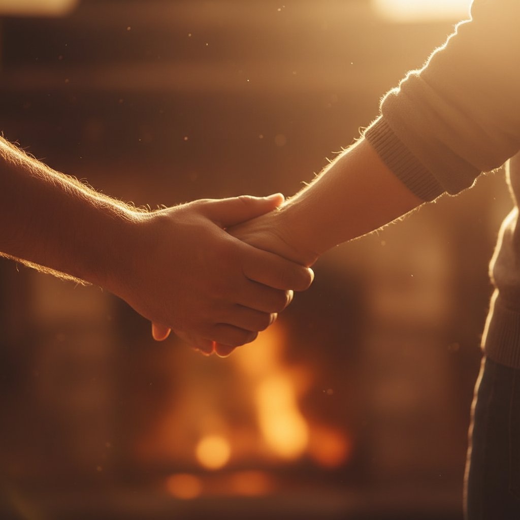 Two hands intertwined in warm light, representing trust and connection through emotional intimacy