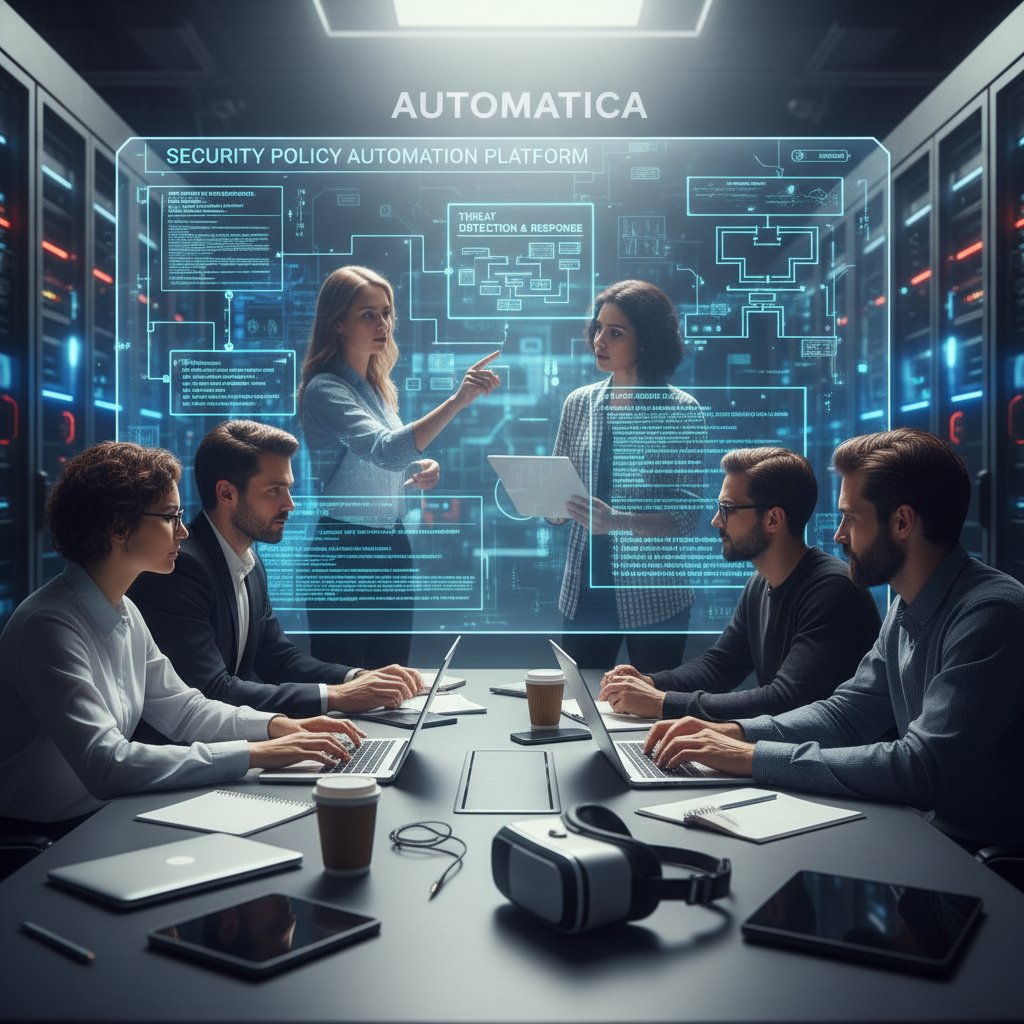 Zespół IT analizuje politykę bezpieczeństwa na platformie automatyzacji