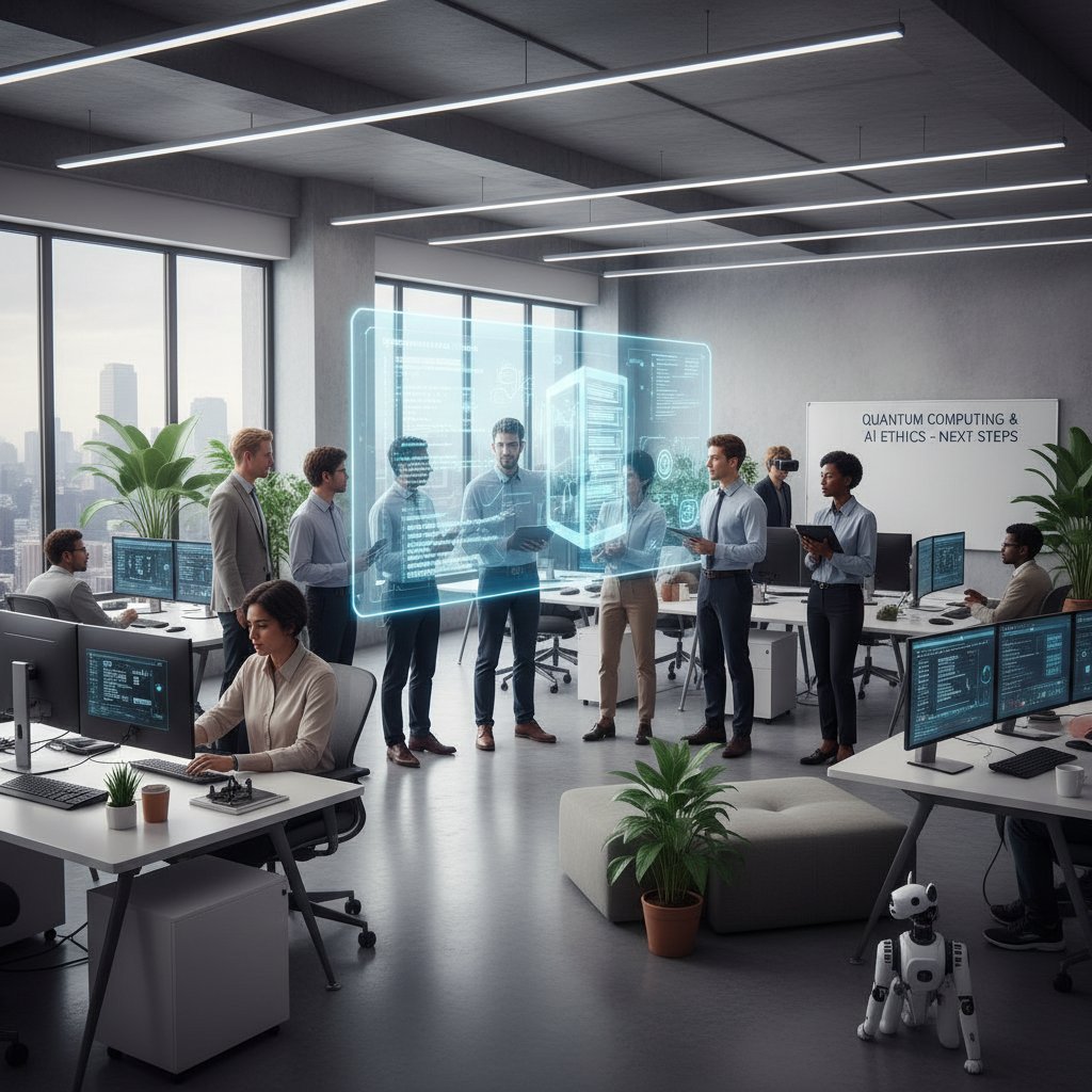 Zespół IT w trakcie szkolenia z nowych technologii w nowoczesnym środowisku