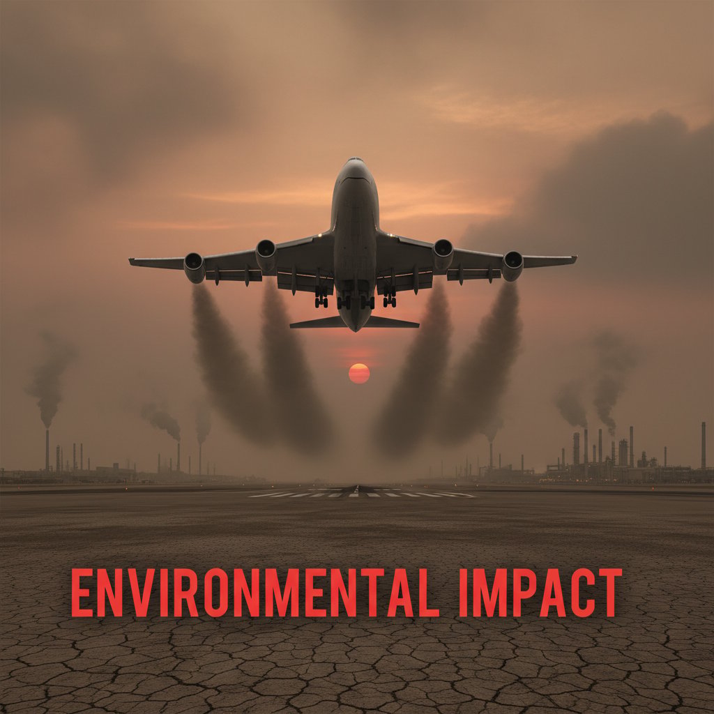 Photo of a jet taking off with visible emissions, highlighting the environmental impact of discounted flights