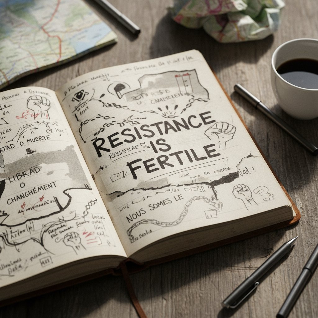 Graffiti blending with journal notes, symbolizing resistance in journaling for emotional healing