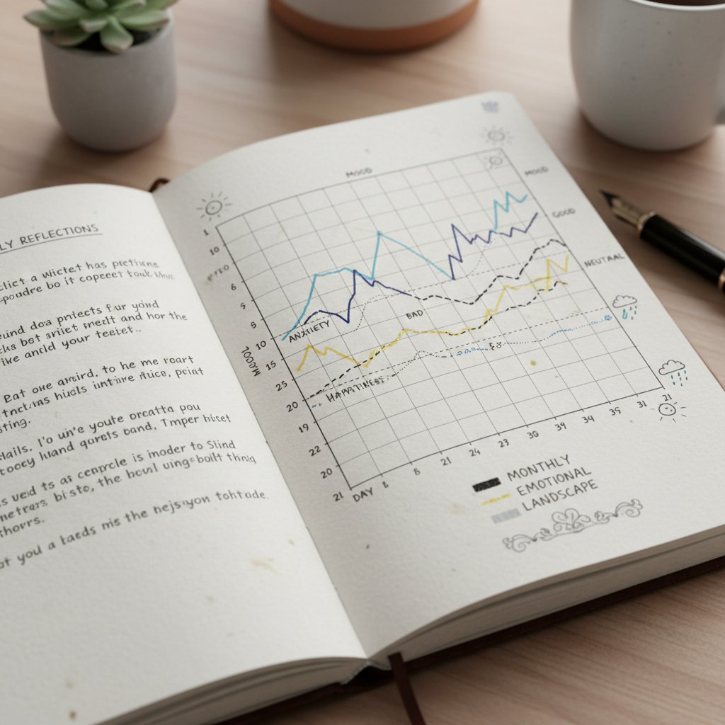 Mood chart integrated with journal writing for emotional healing journey