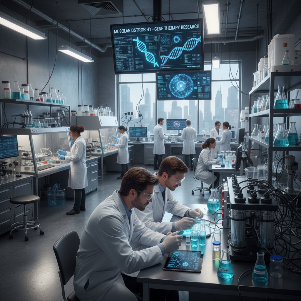 Laboratorium badawcze, naukowcy pracują nad terapią genową, badania kliniczne