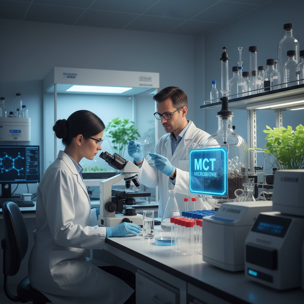 Laboratorium badawcze – naukowcy analizują próbki związane z MCT i mikrobiomem