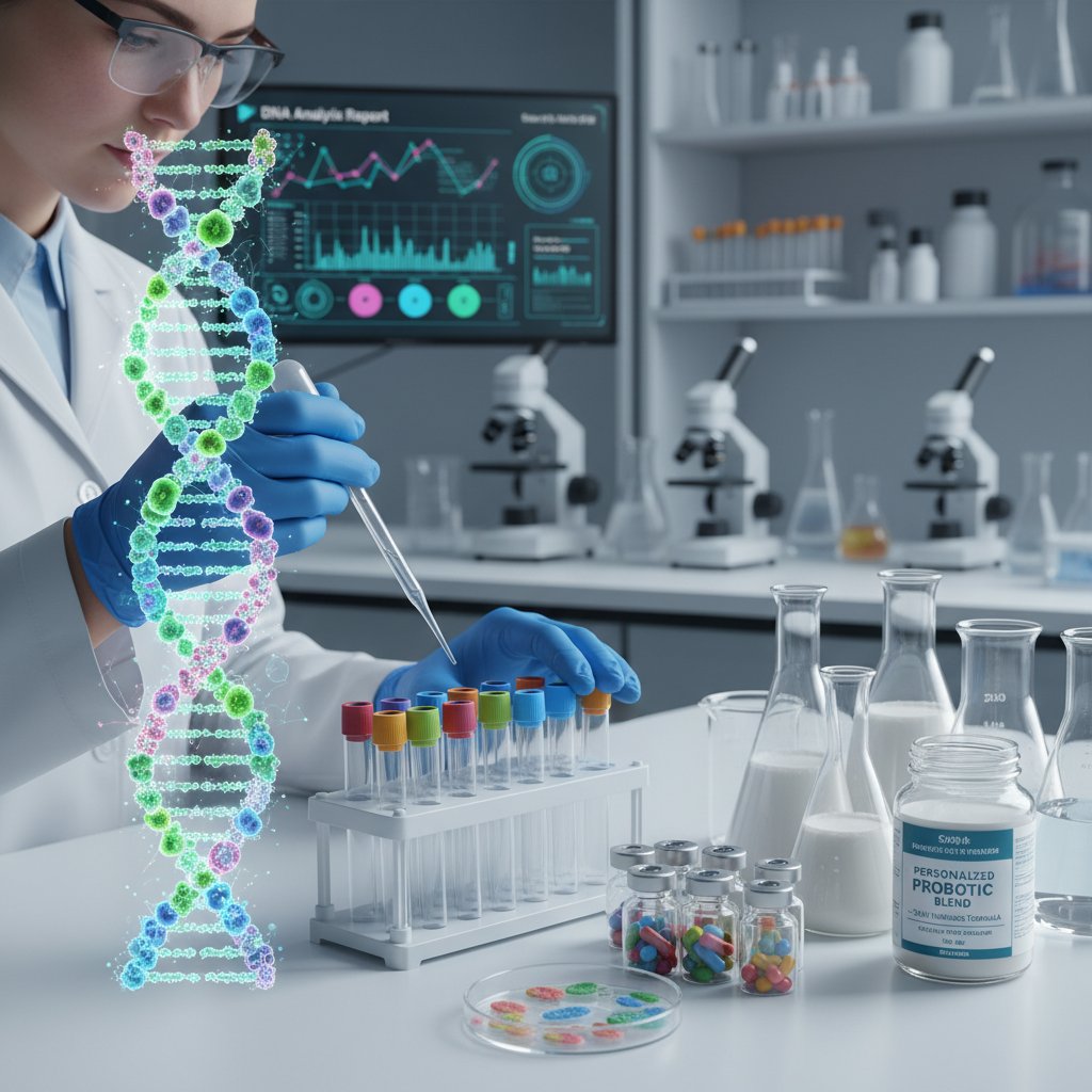 Zdjęcie laboratorium analizującego próbki mikrobiomu, komputery i nowoczesna aparatura – słowa kluczowe: personalizacja, nowoczesność, probiotyki