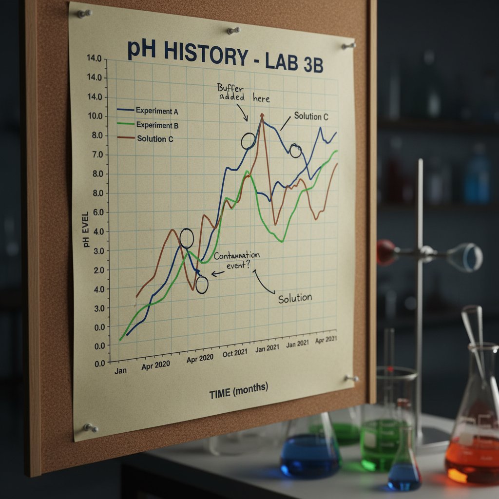 Wykres laboratoryjny ze zmianami norm pH w historii, nauka, laboratorium