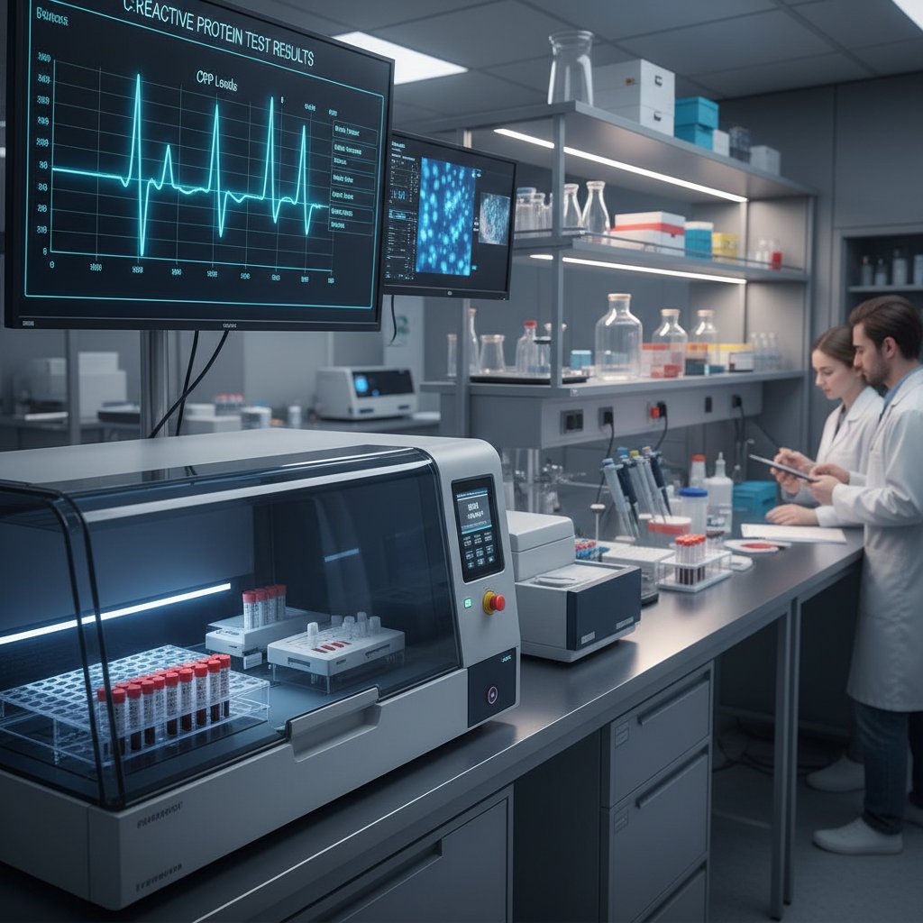 Laboratorium z nowoczesnym sprzętem, komputer z wykresem i testem CRP