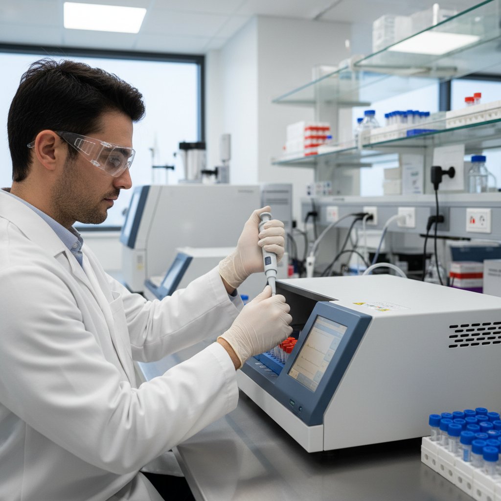 Laborantka analizująca próbki w nowoczesnym laboratorium PCR, skupienie na etapie amplifikacji