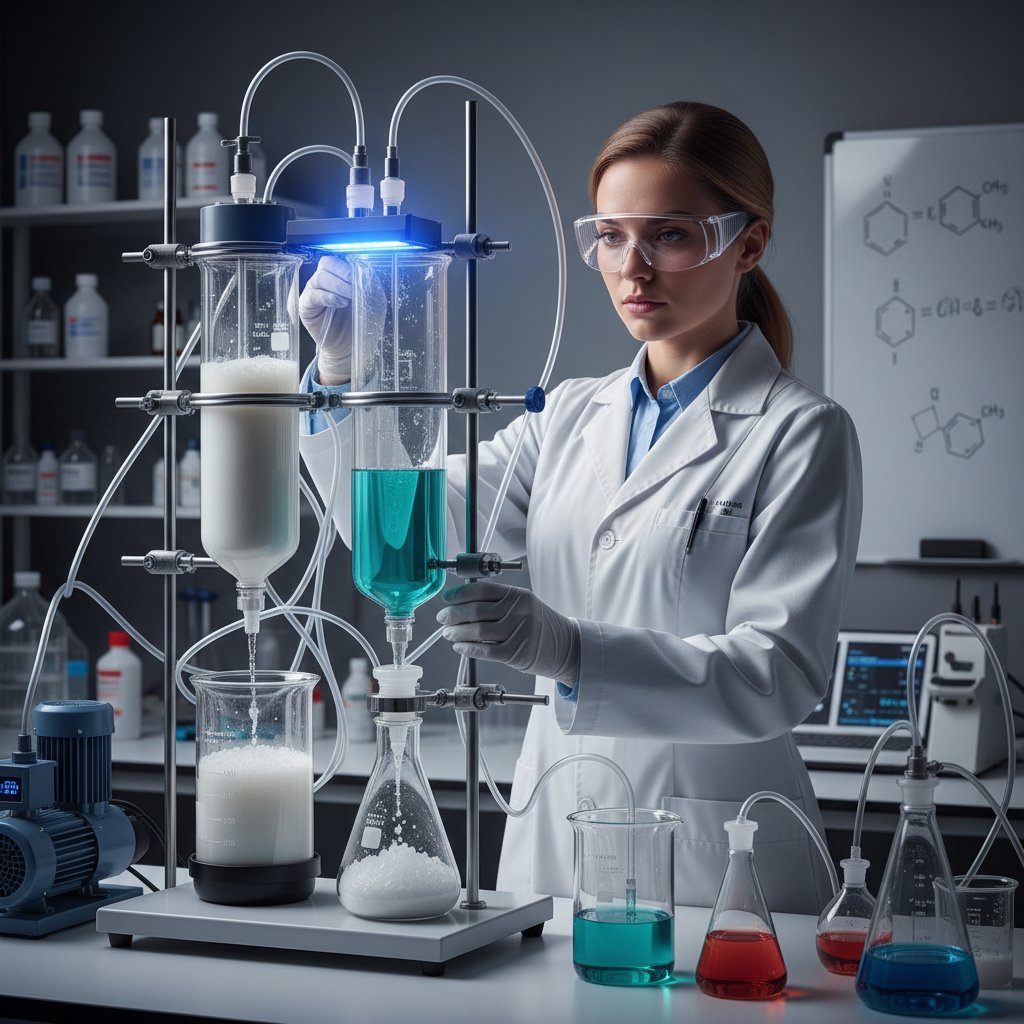 Technolog laboratoryjny analizujący próbki osadu ściekowego w nowoczesnym laboratorium odzysku fosforu