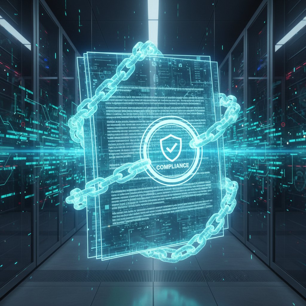 Legal documents wrapped in digital chains, representing compliance constraints in document digitization