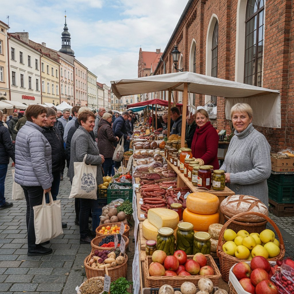 Lokalny targ w Białymstoku z produktami spożywczymi dla pensjonatów