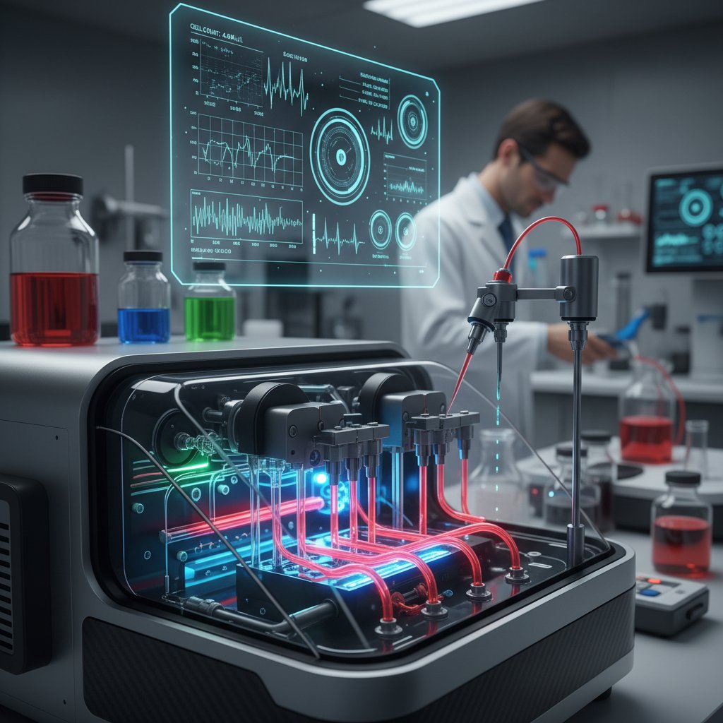 Nowoczesny analizator krwi pracujący w laboratorium
