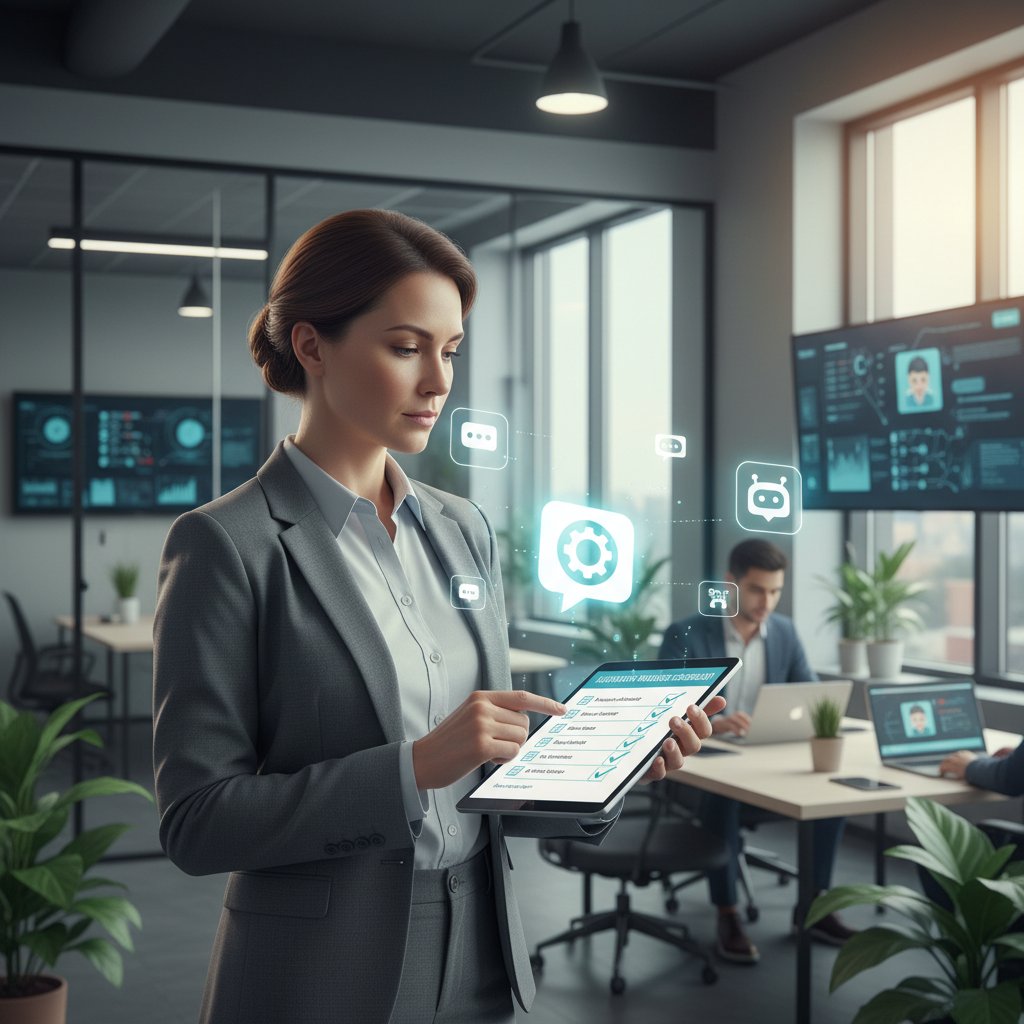 Manager reviewing instant automation readiness checklist in modern office