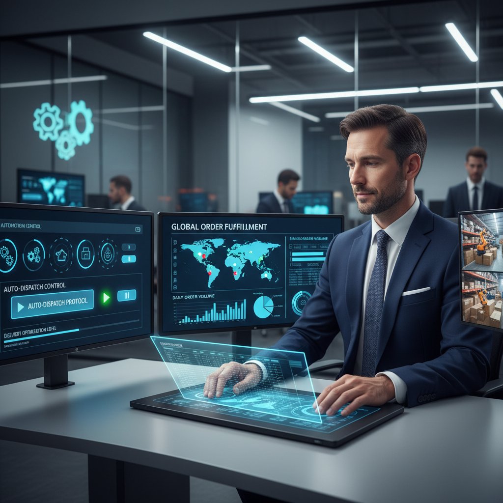 Menadżer analizujący dashboard zamówień, kontrola nad automatyzacją