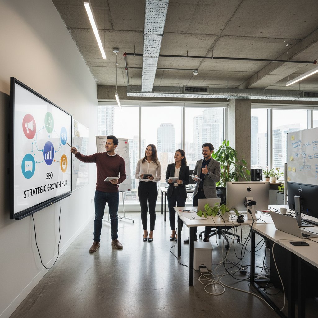 Zespół analizujący narzędzia do personalizacji marketingu przy nowoczesnych stanowiskach pracy