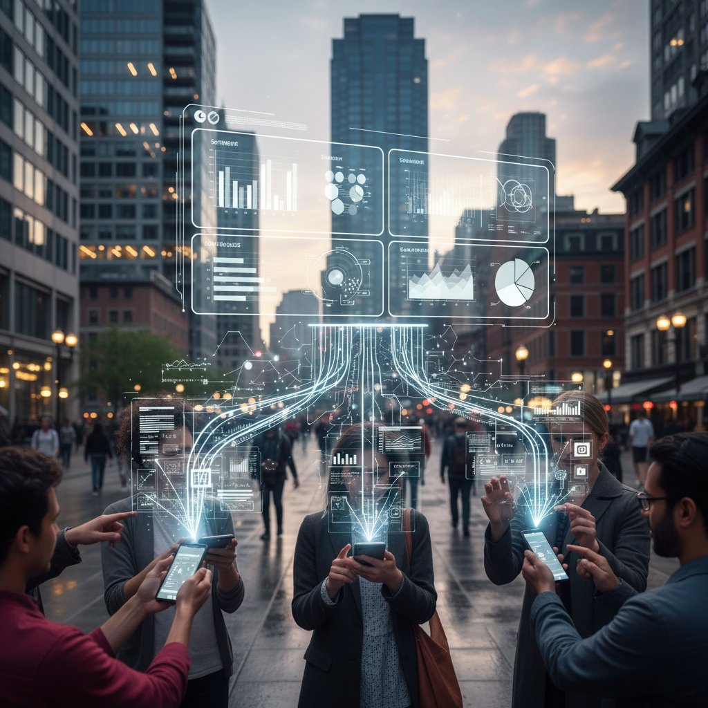 People using mobile document analytics in urban environment