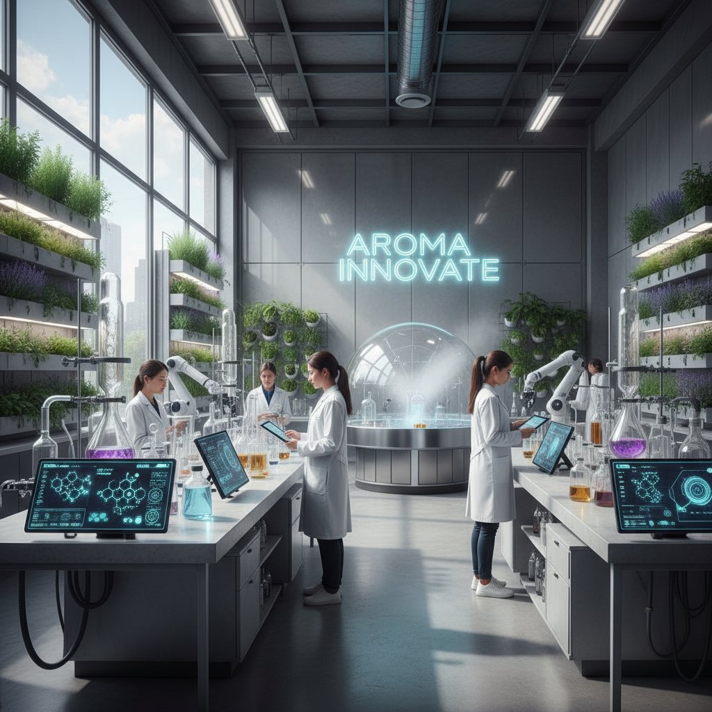 Nowoczesne laboratorium aromaterapii z komputerami i roślinami