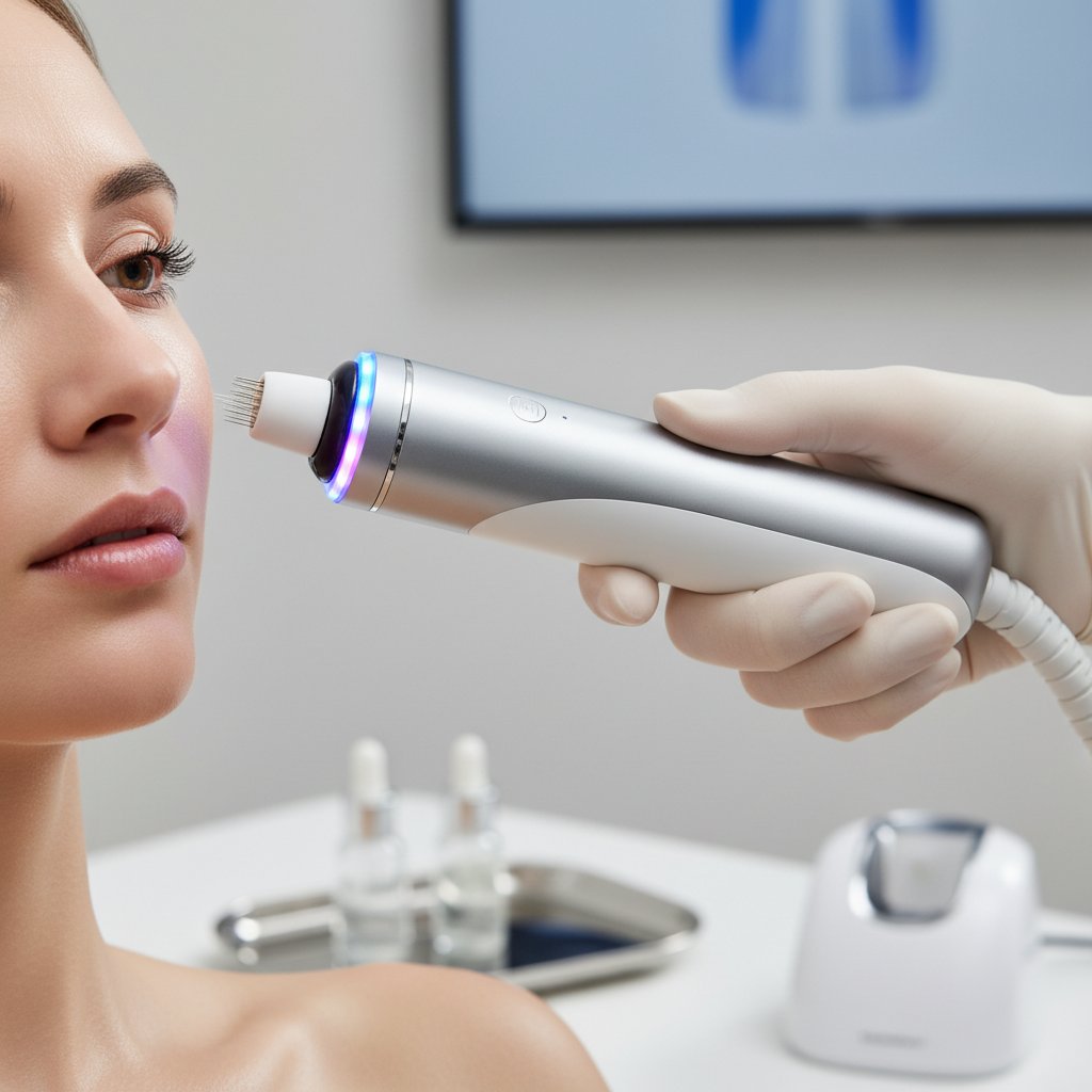 Nowoczesne urządzenie dermapen, studio medycyny estetycznej, widoczne światło LED