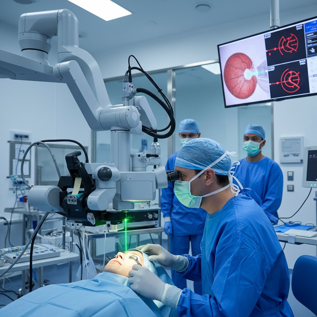 Nowoczesne laserowe centrum okulistyczne – chirurg i pacjent podczas zabiegu PRK