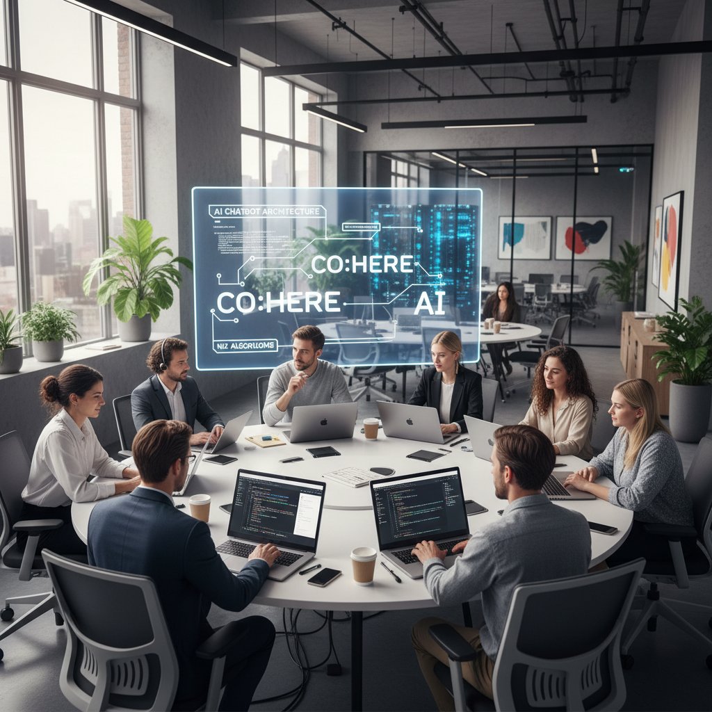 Nowoczesny biurowy open space z zespołem pracującym nad personalizowanym chatbotem AI