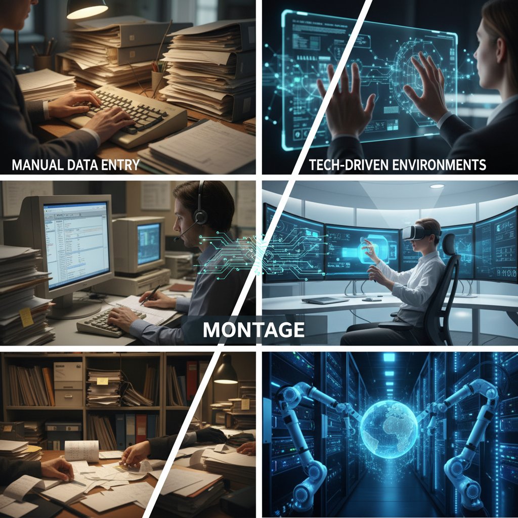 Montage of manual and tech-driven data entry environments